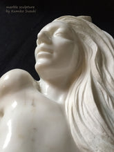 Load image into Gallery viewer, marble portrait sculpture of a woman with long flowing hair by Japanese artist Kumiko Suzuki
