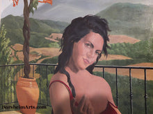 Load image into Gallery viewer, A woman gives the viewer an inviting look to join in the fun in this mural in Tuscany.
