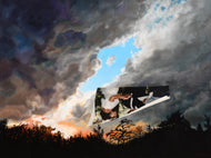 New Year's Eve 75 x 100 cm (30 x 40 inches) Oil on Canvas, including metallic paint in the sunset