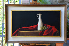 Load image into Gallery viewer, Olives and Oil ~ Still Life with Red Fabric Framed
