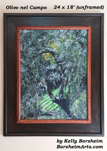 Olivo nel Campo Olive Tree with Farmer's Field of Greens  Acrylic Painting Nature