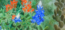 Load image into Gallery viewer, Detail of Indian Paintbrush and Bluebonnets famous Texas wildflowers Persephone  90 x 130 cm [about 35 x 51 in] Oil on Canvas by Kelly Borsheim

