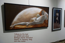Load image into Gallery viewer, Solo art exhibit at Bottega d&#39;Arte Salvadori Pescia in Tuscany, Italy Nude Man with Full Moon oil Painting
