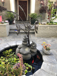 Rock Towers and Frogs Bronze Outdoor Garden Sculpture in Private Collection California