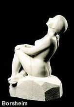 Charger l&#39;image dans la galerie, Stargazer Garden Marble Sculpture of seated Woman resting hands on a knee while leaning back to look up to the skies and stars.
