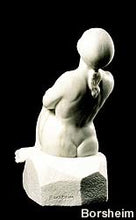 將圖片載入圖庫檢視器 Stargazer Garden Marble Sculpture of seated Woman resting hands on a knee while leaning back to look up to the skies and stars.
