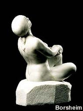 Cargar imagen en el visor de la galería, Stargazer Garden Marble Sculpture of seated Woman resting hands on a knee while leaning back to look up to the skies and stars.
