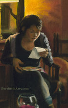 Cargar imagen en el visor de la galería, Detail of Woman reading letter Tuscan Yellow Home Interior The Letter Woman Reading Letter Pastel Figure Painting
