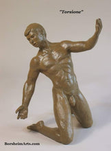 Carica l&#39;immagine nel visualizzatore di Gallery, Torsione Nude Male Dancer Twists Torso On His Knees Movement Bronze Statue
