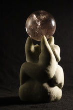 將圖片載入圖庫檢視器 Love my Planet  stone and glass crystal ball 12 x 5.5 x 4.5 inches Mixed media sculpture by Vasily Fedorouk, couple tries to lift up the world
