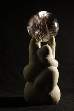 Load image into Gallery viewer, Love my Planet  stone and glass crystal ball 12 x 5.5 x 4.5 inches Mixed media sculpture by Vasily Fedorouk, couple tries to lift up the world
