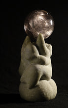 Cargar imagen en el visor de la galería, Love my Planet  stone and glass crystal ball 12 x 5.5 x 4.5 inches Mixed media sculpture by Vasily Fedorouk, couple tries to lift up the world
