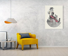 Load image into Gallery viewer, Room sample for size idea for your home decor.  Here the yellow in the Venetian street lamp balances the larger yellow chair nearby
